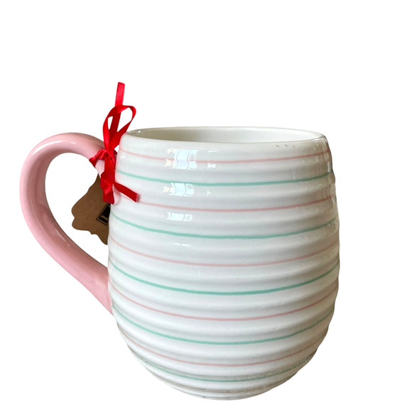 LANG Hand Painted SANTA Mug With Pink And Green Stripes Holiday Classic NEW - Picture 4 of 10
